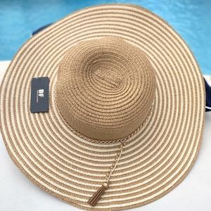 Rattan Straw with White Stripes Floppy Hat/Straw Hat Beautiful Ladies' Hat